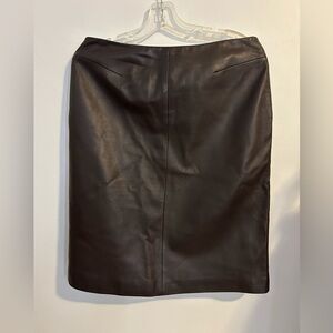 FOLIO SAKS FIFTH AVENUE chocolate Brown Leather Pencil Modi-Skirt